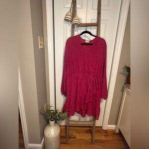 Chic Soul Magenta Wrap-Style Long Sleeve Dress